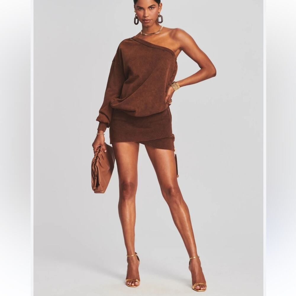 Retrofete Helana Terry Brown Sweatshirt Zipper Side Mini Dress size small
